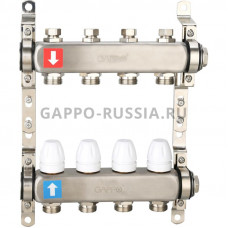 Коллектор регулируемый с запорными клапанами Gappo G428.4 4-вых.x1"x3/4"