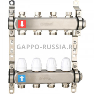 Коллектор регулируемый с запорными клапанами Gappo G428.4 4-вых.x1