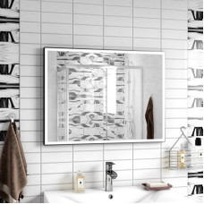 Зеркало Rails LED Black 80х70 цвет ЧЕРНЫЙ, с часами, алюминиевый профиль