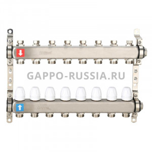 Коллектор регулируемый с запорными клапанами Gappo G428.8 8-вых.x1